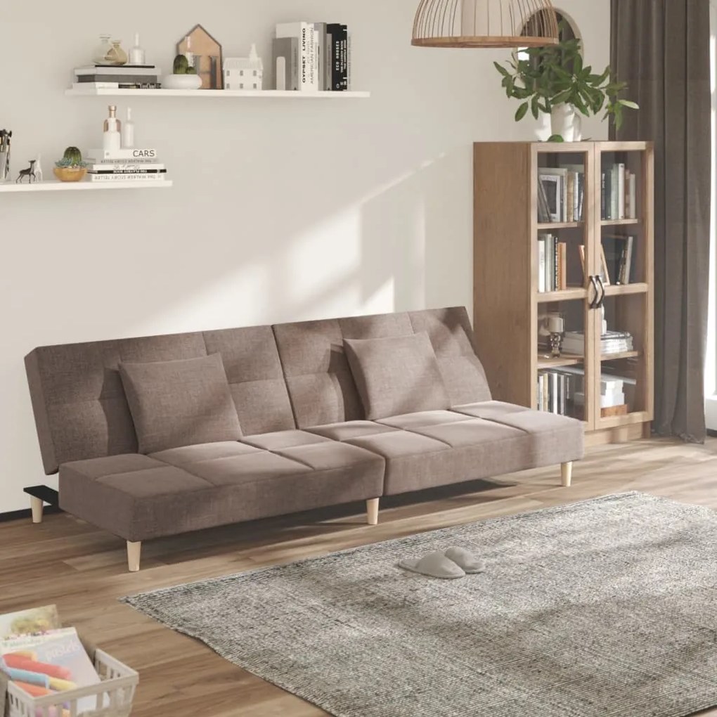 337425 vidaXL Sofá-cama 2 lugares c/ duas almofadas tecido cinza-acastanhado