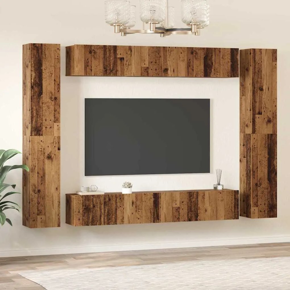 Conjunto de móvel de TV 10 pcs Madeira antiga 30.5 x 30 x 90 cm