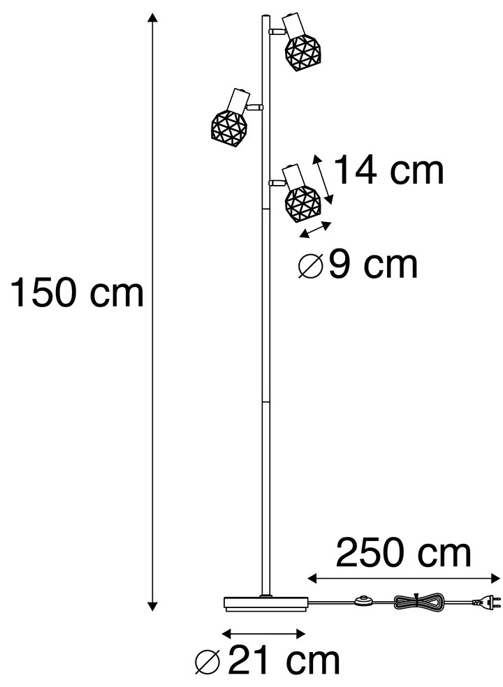 LED Candeeiro de pé inteligente preto ajustável incluindo 3 WiFi P45 - Mesh Moderno,Design