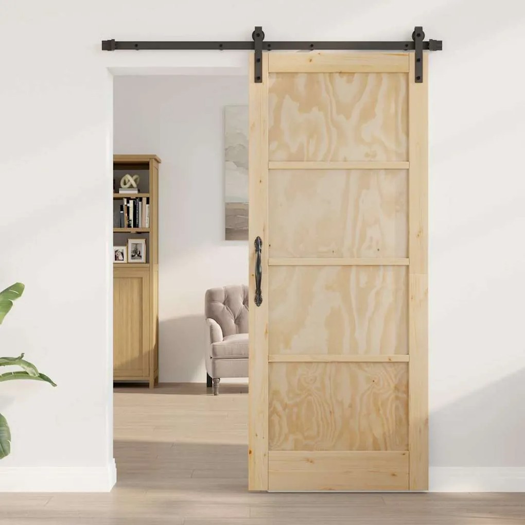Porta Deslizante com Conjunto de Ferragens 83x202 cm Madeira Sólida de