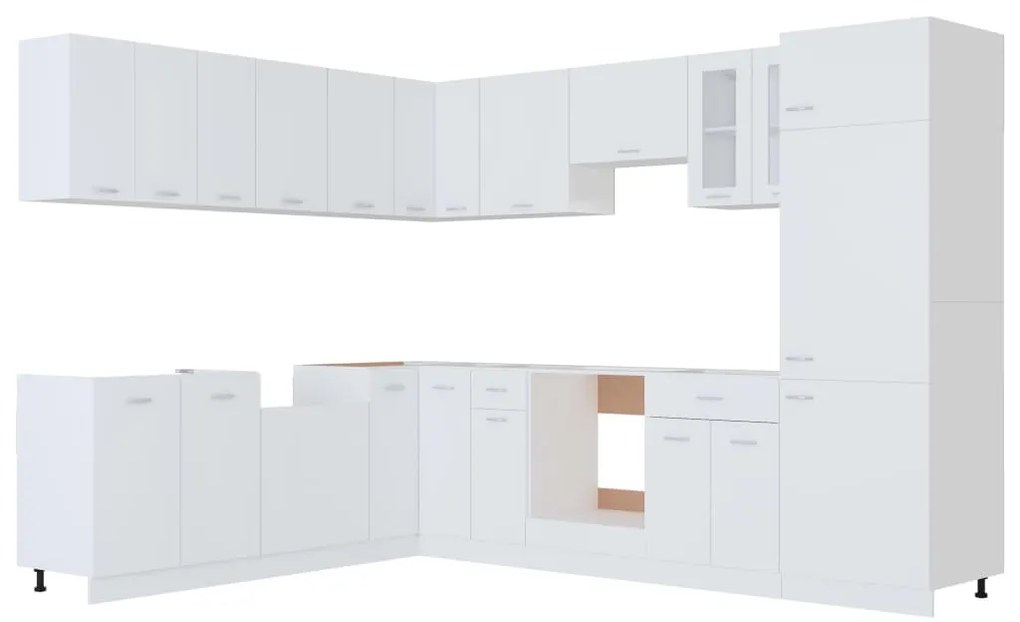 14 pcs conjunto armários de cozinha contraplacado branco