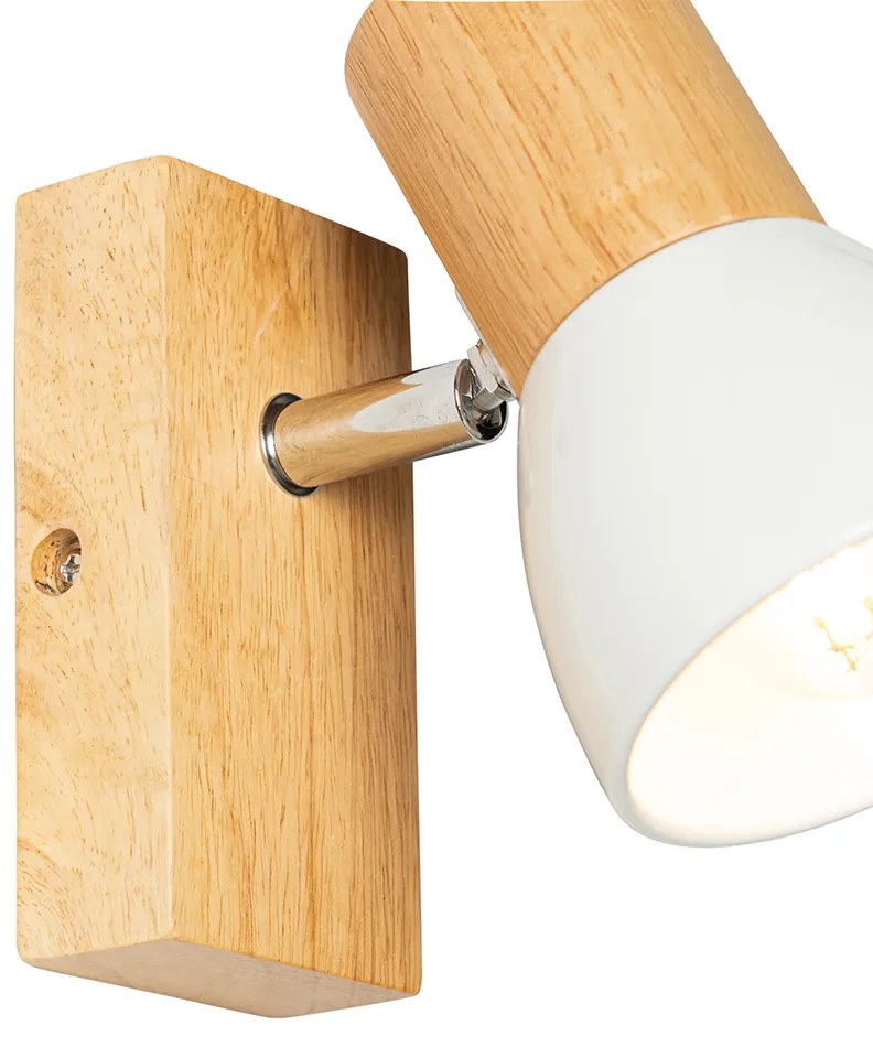 Candeeiro de parede rústico em madeira com branco ajustável - Thorin