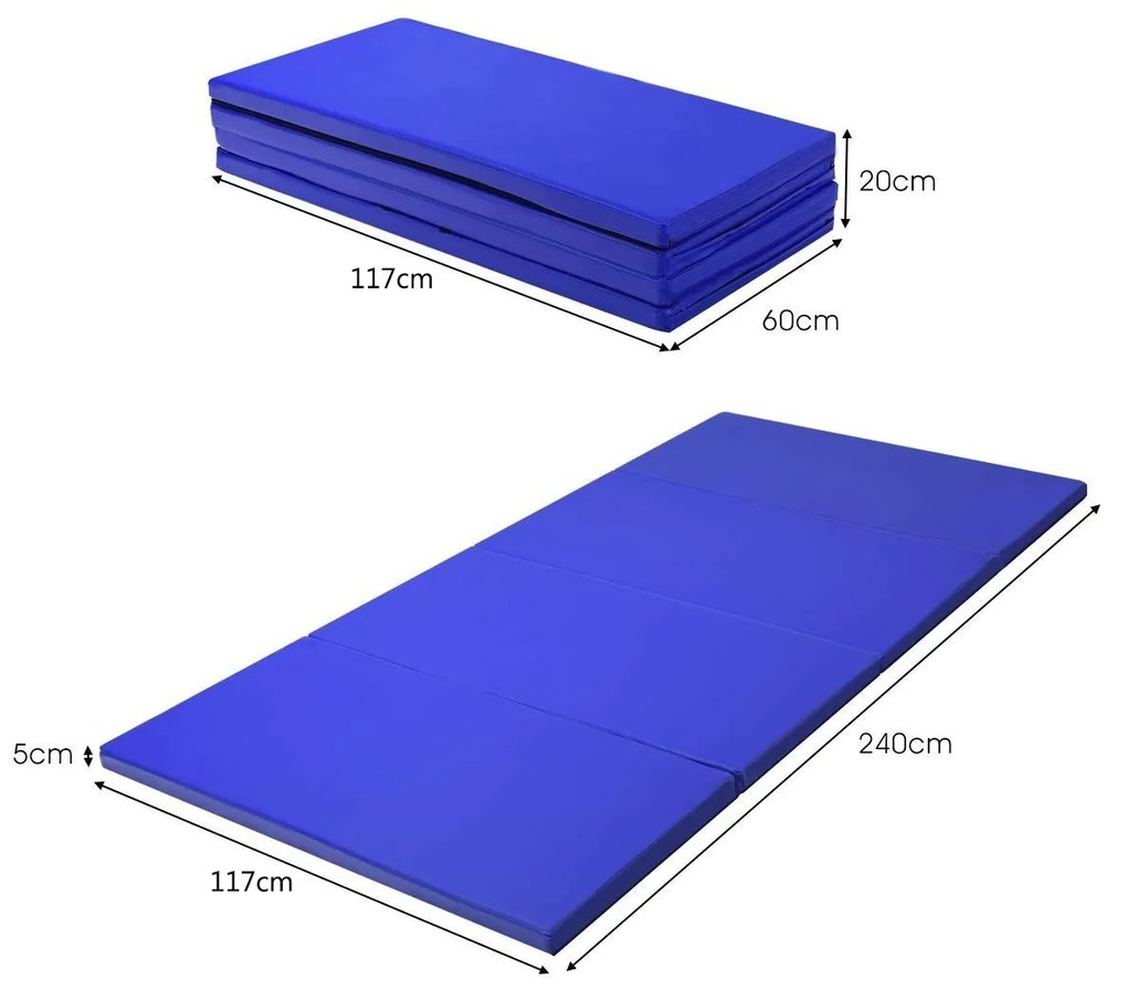 Tapete de ginástica dobrável e antiderrapante Tapete de chão macio dobrável para exercícios de ioga e fitness em casa 240 x 116 x 5 cm Azul