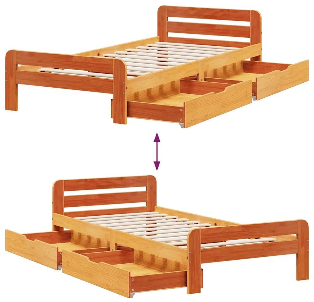 Cama sem colchão 75x190 cm madeira de pinho maciça castanho-mel