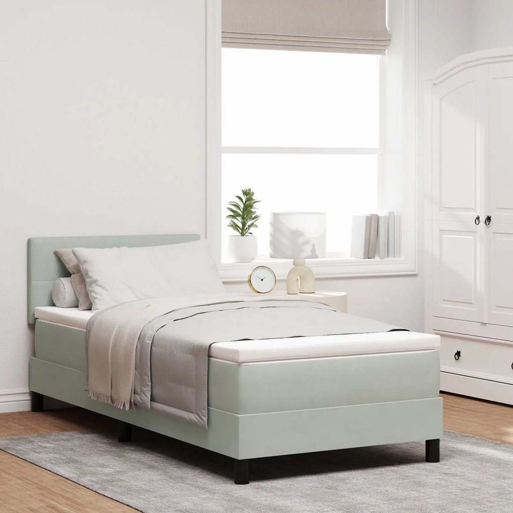 Cama Box Spring vidaXL com Colchão Cinza Claro 90x200 cm Veludo