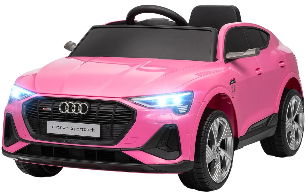 HOMCOM Carro Elétrico Audi E-Tron 12V com Faróis Buzina Música MP3 TF USB e Abertura da Porta 3-8km/h 108x60x47 cm Rosa | Aosom Portugal
