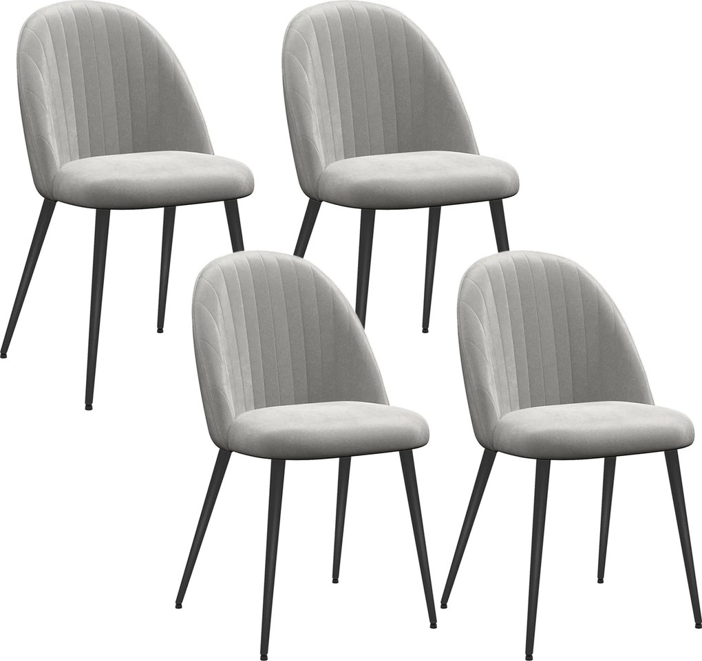 HOMCOM Conjunto de 4 Cadeiras de Sala de Jantar Modernas Cadeiras Estofadas em Veludo com Encosto Alto e Pés de Aço 50x52x83 cm Cinza | Aosom Portugal