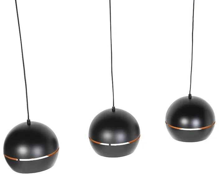 Candeeiro de suspensão design preto com interior dourado 3-luzes - Buell