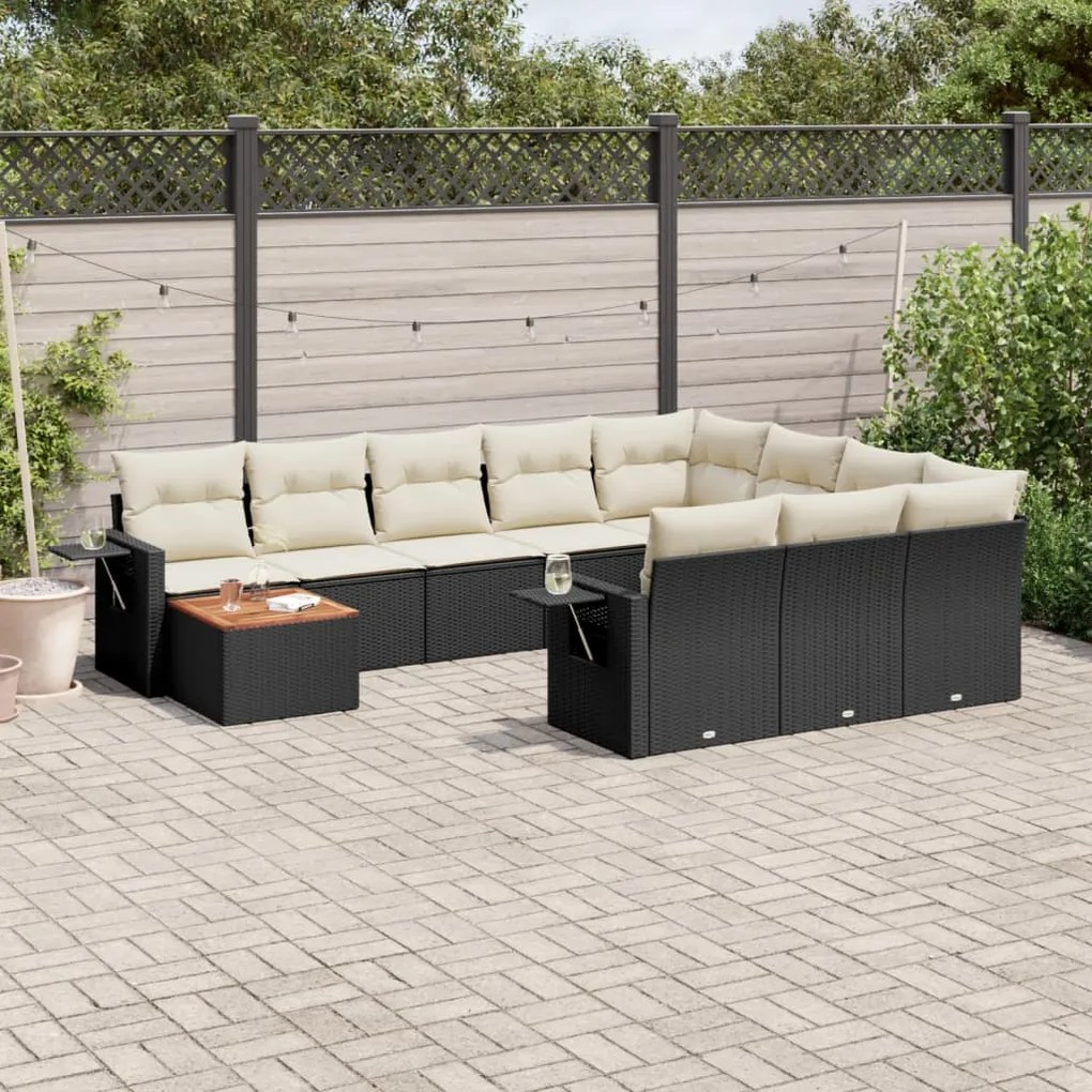 11 pcs conjunto sofás de jardim c/ almofadões vime PE preto
