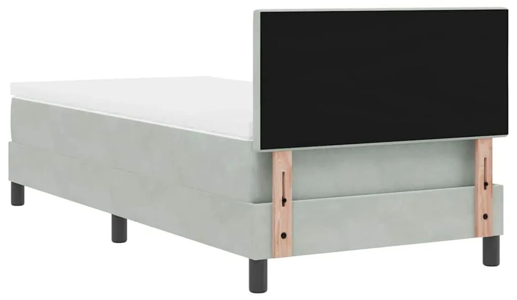 Cama Box Spring com Colchão Cinza Claro Solteiro Veludo