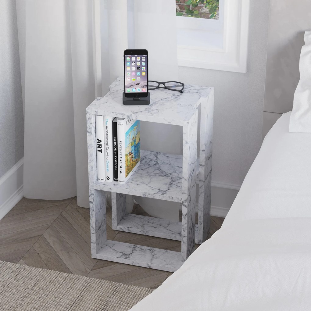 Mesa de Cabeceira "Carrara" - Mármore Carrara - 30x55x30cm - Design Mo