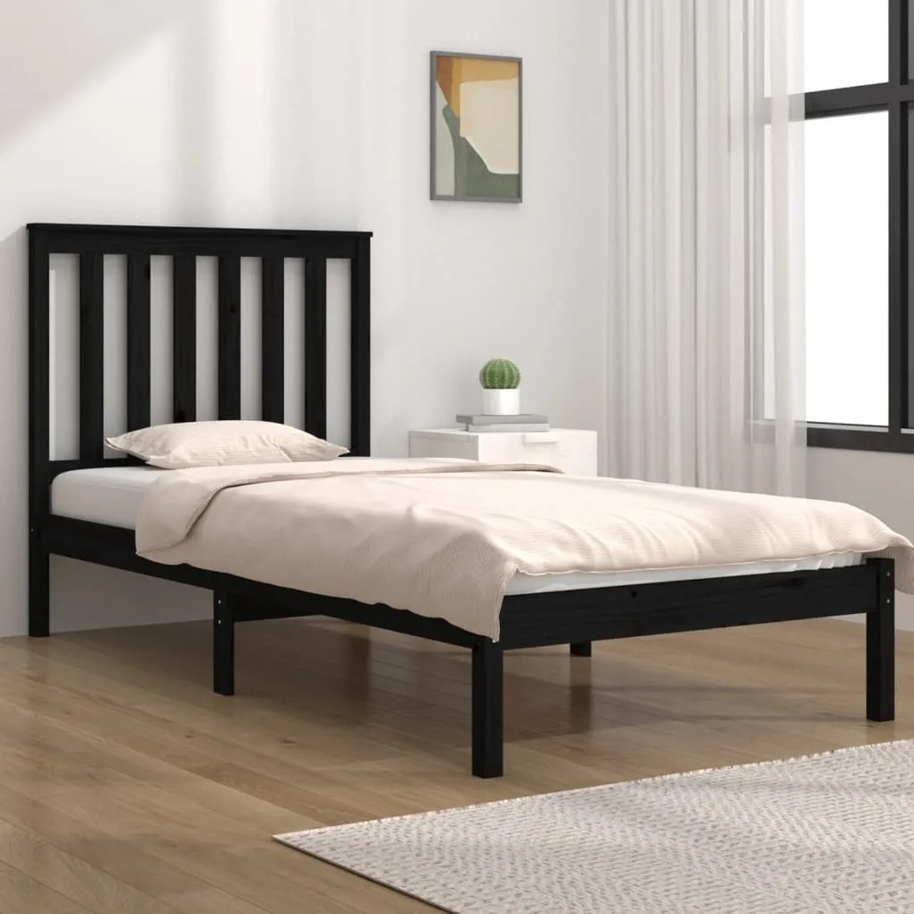 Estrutura de cama 100x200 cm pinho maciço preto