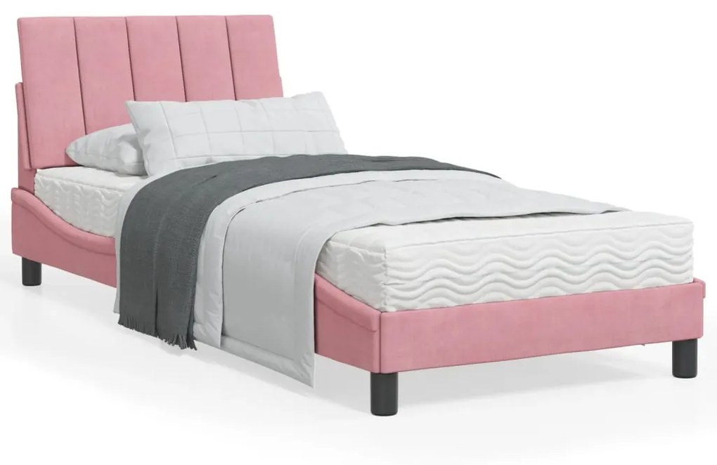 3207830 vidaXL Estrutura de cama c/ cabeceira 90x200 cm veludo rosa