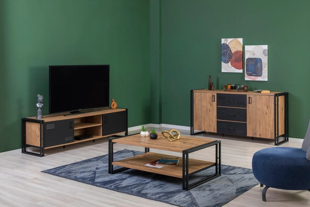 Conjunto de Mobiliário de Sala Cosmo – Pinho Atlântico Preto – TV: 180