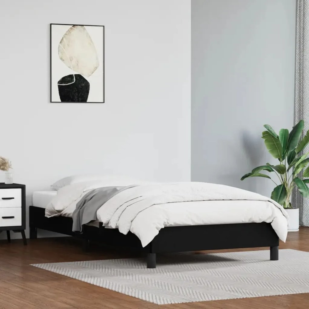 Estrutura de cama 90x200 cm couro artificial preto