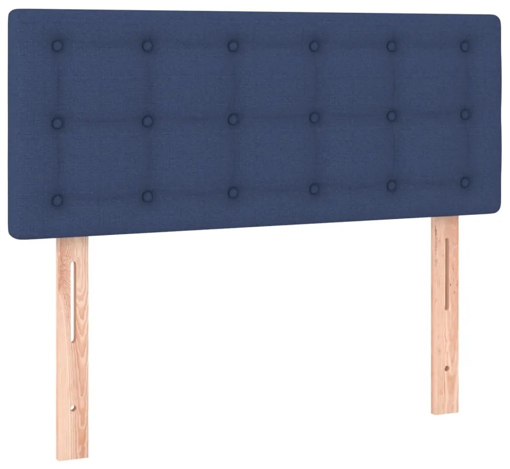 Cama box spring c/ colchão e LED 100x200 cm tecido azul