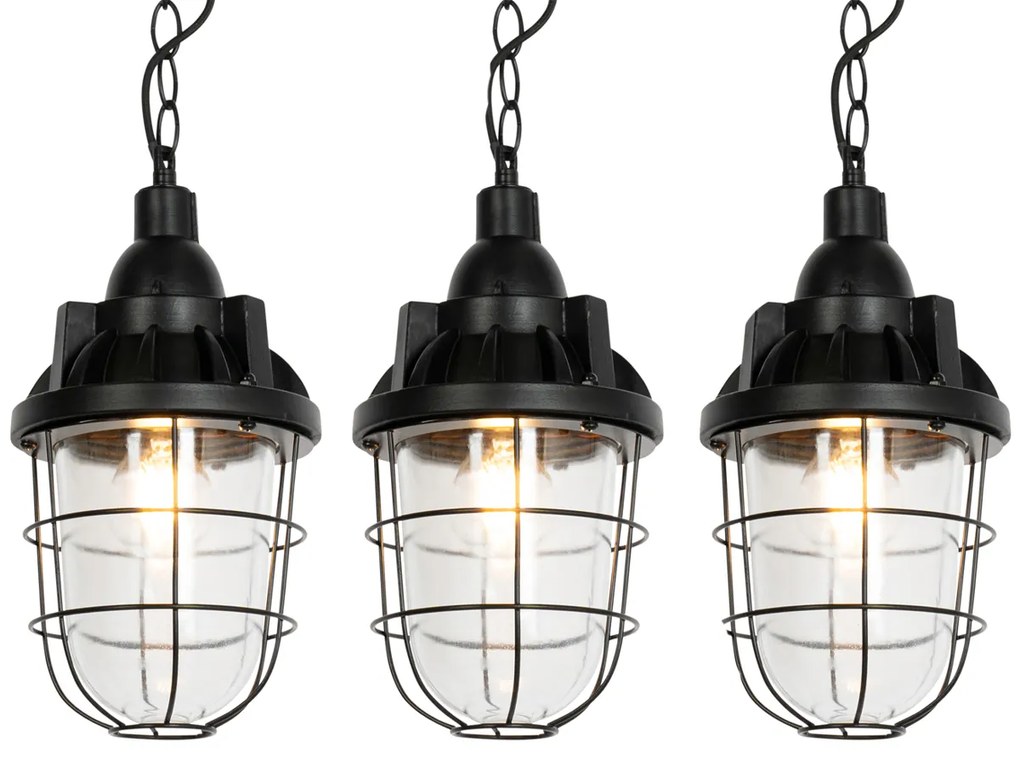 Conjunto de 3 Pendentes Industriais Pretos - Cabin Industrial