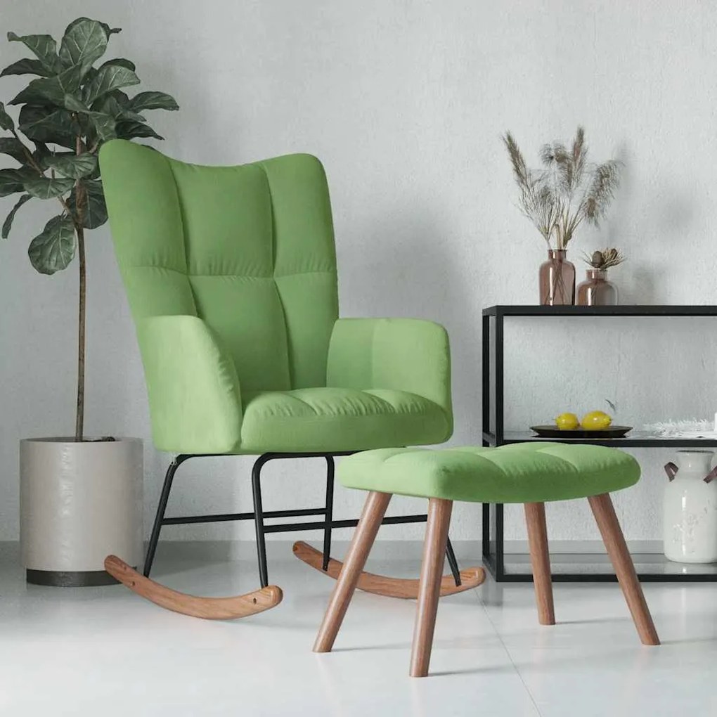 vidaXL Cadeira de baloiço com banco veludo verde-claro