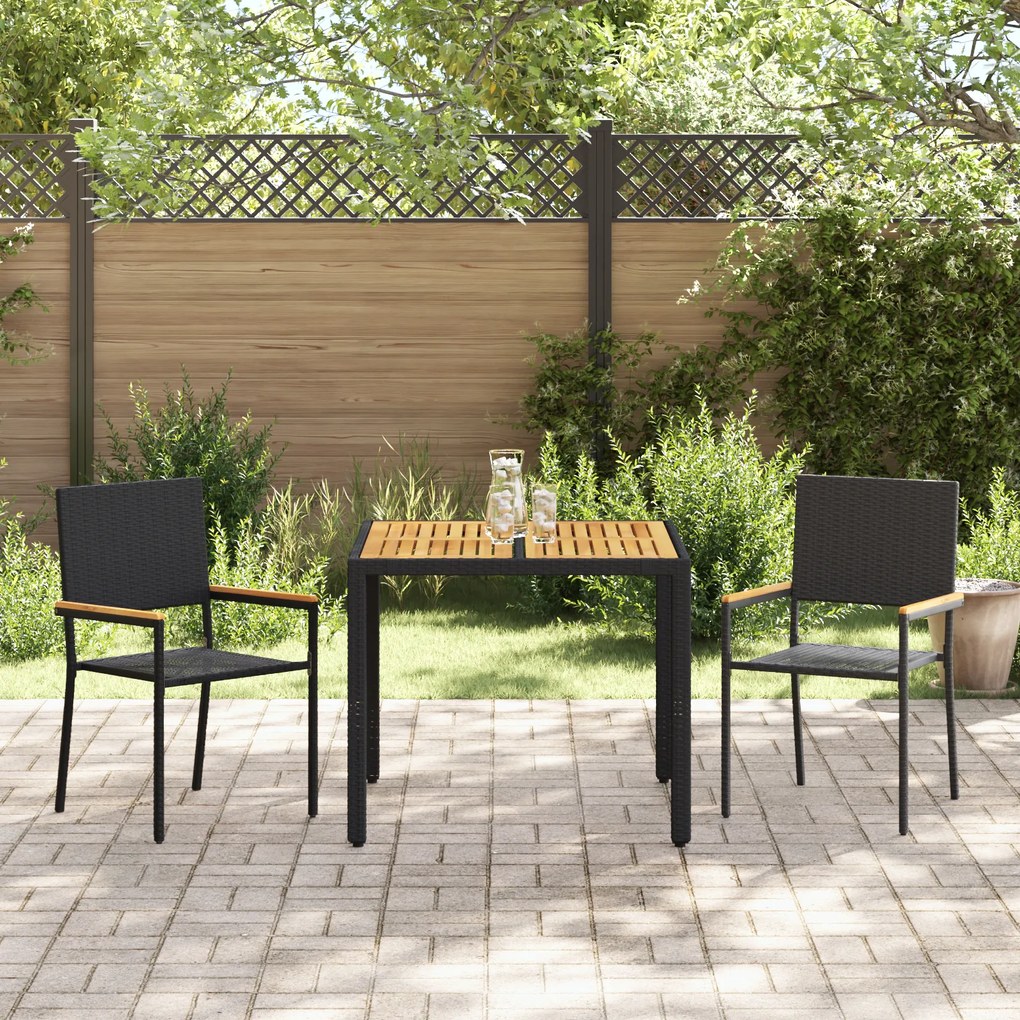 Conjunto de Jantar para Jardim vidaXL 3 Peças Polyratan Preto