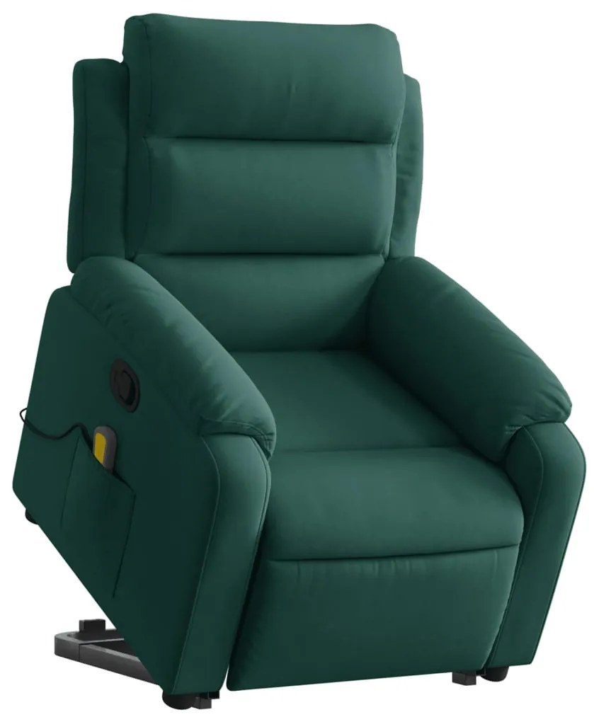 Poltrona elevatória de massagens veludo verde-escuro