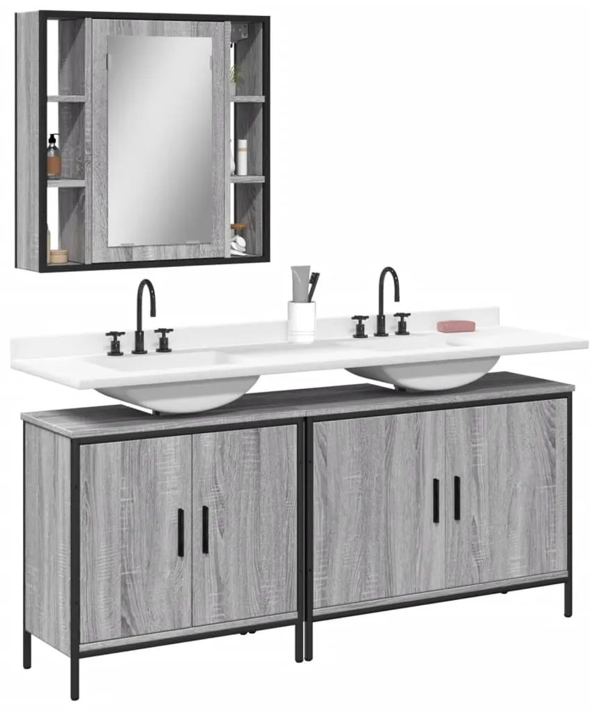 vidaXL 3 pcs conjunto móveis WC derivados de madeira cinzento sonoma