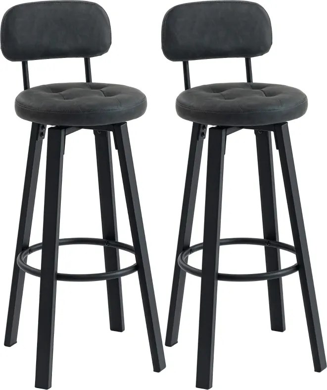 Conjunto de 2 Bancos de Bar Bancos Altos de Cozinha Giratórios Estofados em PU com Apoio para os Pés 35,5x43,5x98 cm Cinzento Escuro