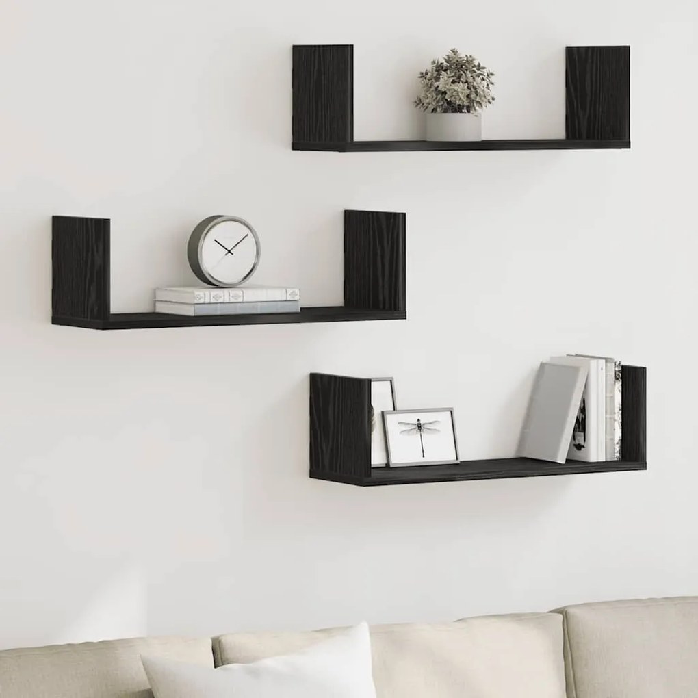 Prateleiras de parede 3 pcs deriv. de madeira carvalho preto
