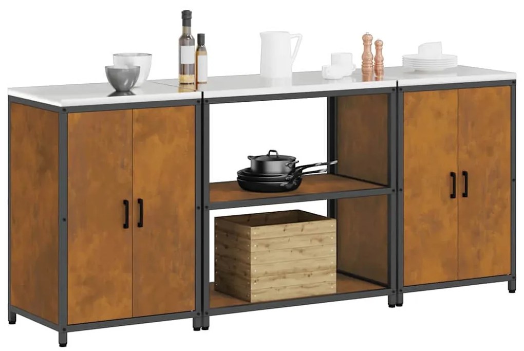 Conjunto de Armazenamento de Cozinha 3 pcs Ferro Enferrujado