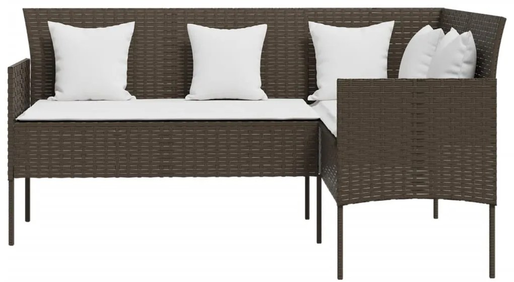 5 pcs conjunto sofás formato L c/ almofadões vime PE castanho