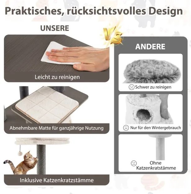 Arranhador para gatos de 171 cm com caverna cinzento