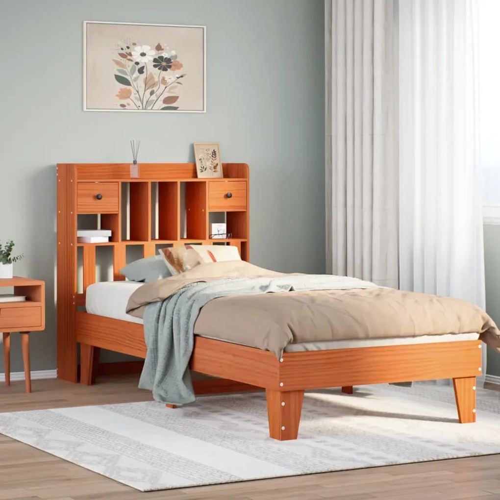vidaXL Cama sem colchão 90x190 cm madeira de pinho maciça castanho-mel