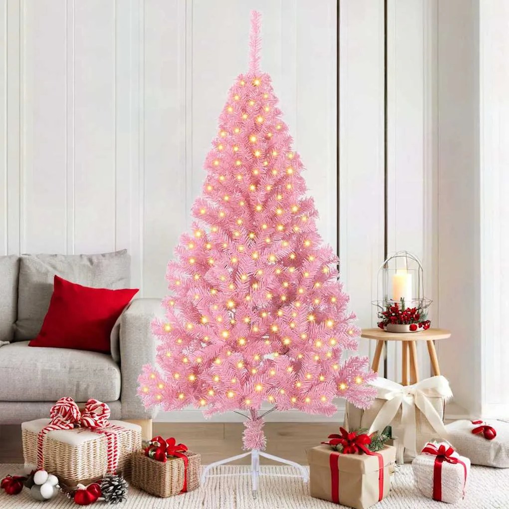 vidaXL Árvore de Natal Artificial Pré-iluminada Rosa 180 cm PVC
