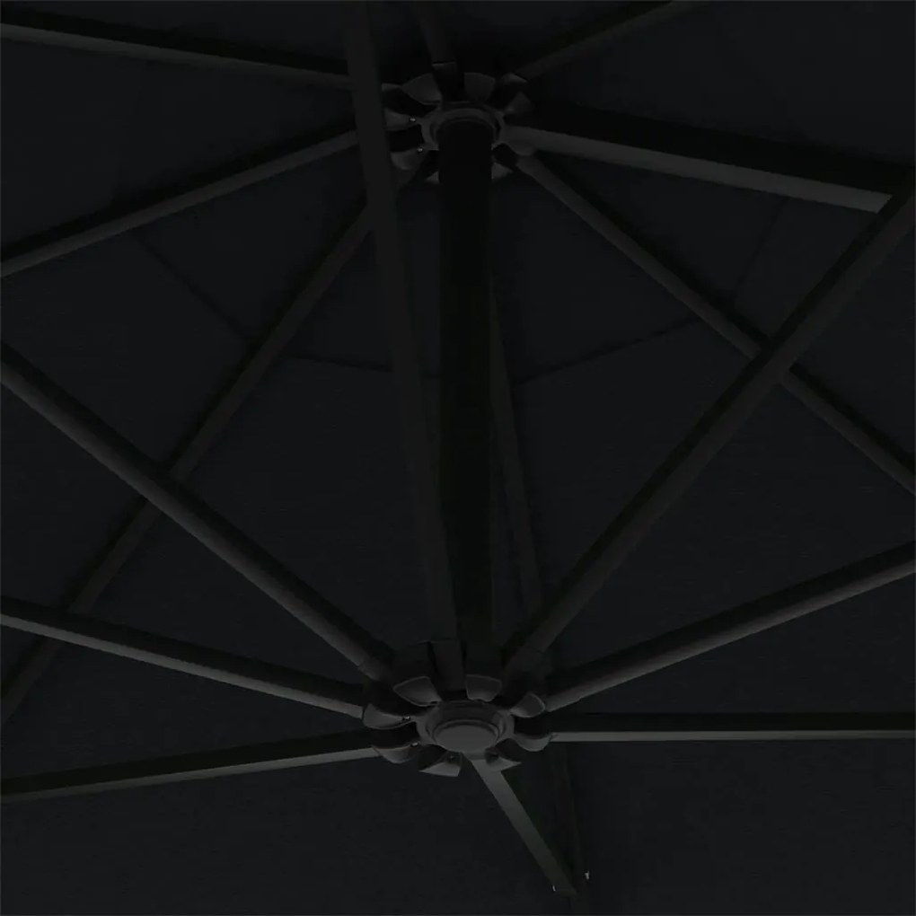 Guarda-sol para jardim de parede com luzes LED 300 cm preto