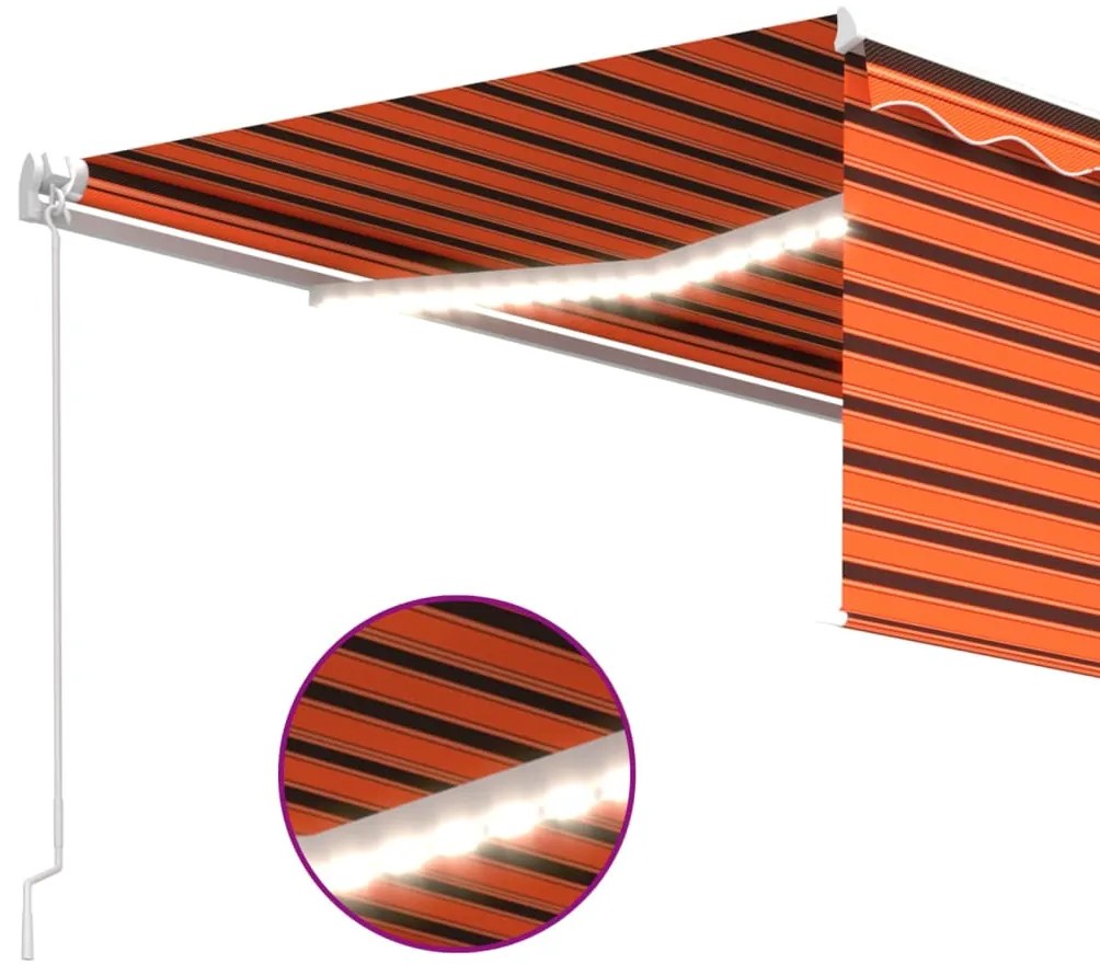 Toldo retrátil manual com estore/LED 4,5x3 m laranja/castanho