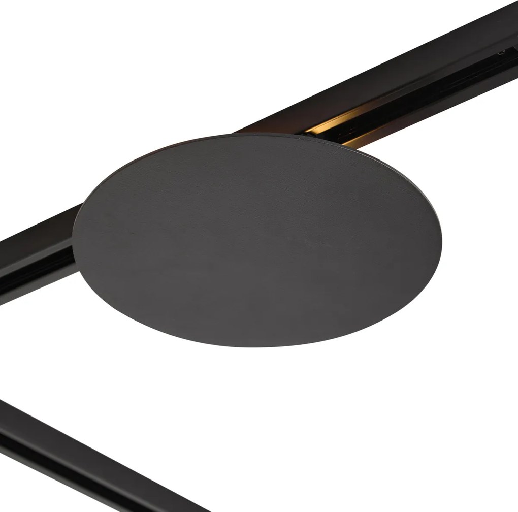 Sistema de calhas de iluminação moderno preto com 3 candeeiros suspensos e 2 candeeiros de teto monofásicos - Iconic Lloyd Pulley