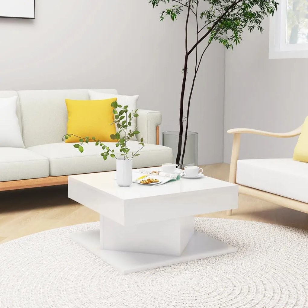 808374 vidaXL Mesa de centro 57x57x30 cm contraplacado branco brilhante