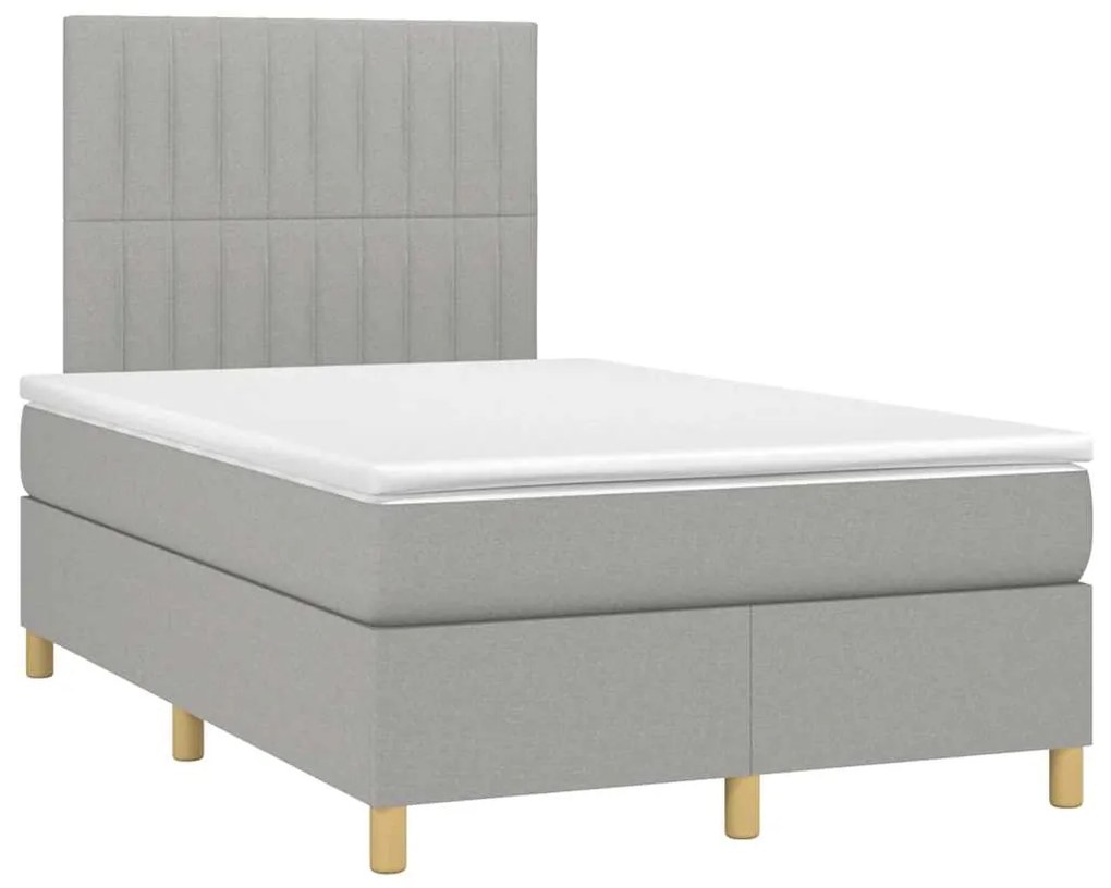 Cama box spring c/ colchão e LED 120x190 cm tecido cinza-claro
