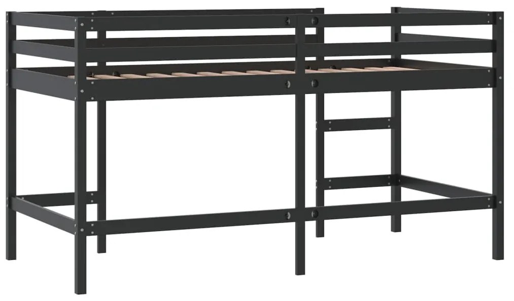 Cama alta p/ criança c/ escada 90x200 cm pinho maciço preto