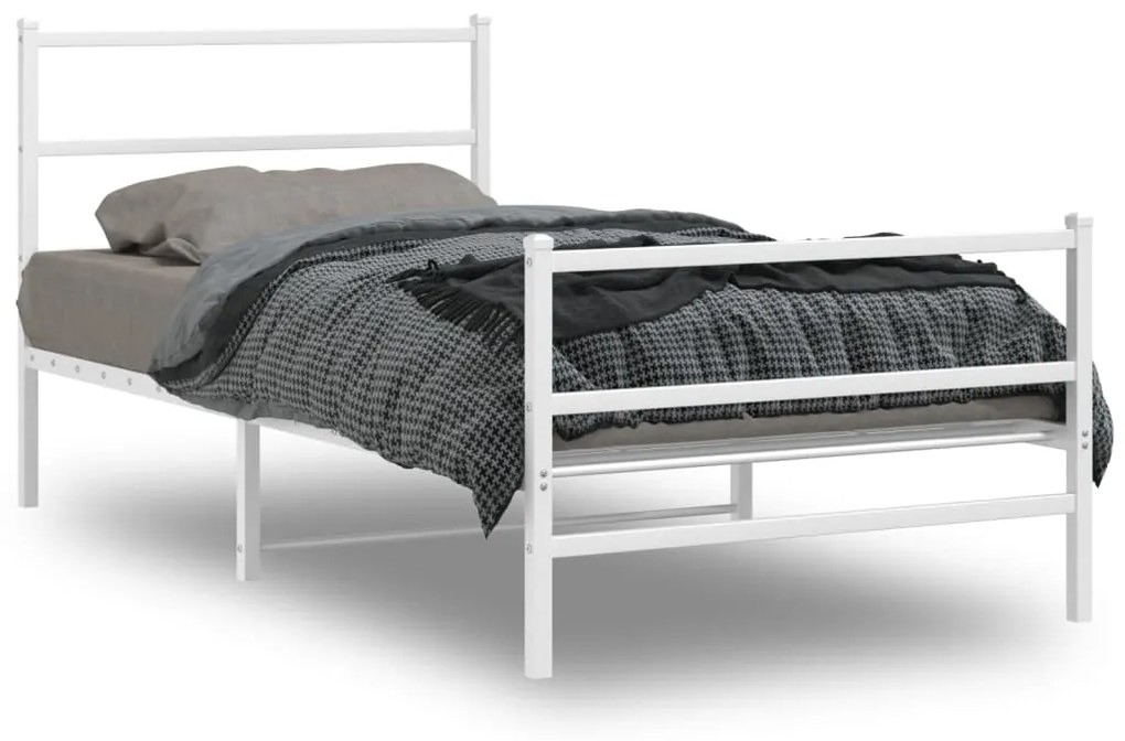 355426 vidaXL Estrutura de cama com cabeceira e pés 100x190 cm metal branco