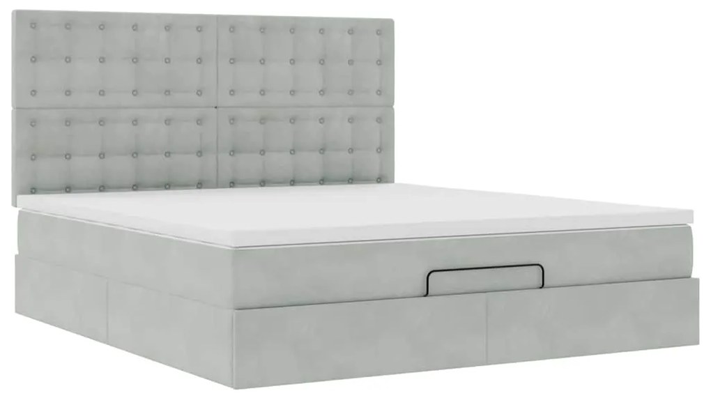 Estrutura cama otomana colchões 180x200cm veludo cinzento claro