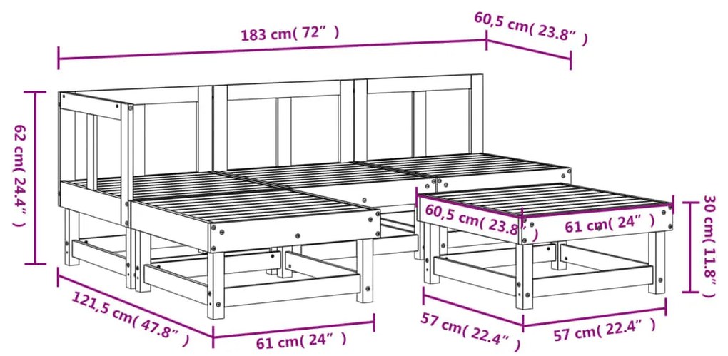 5 pcs conj. lounge de jardim madeira de pinho maciça cinzento