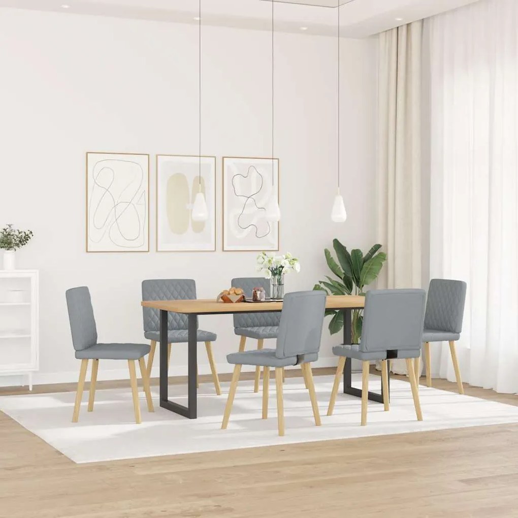 Cadeiras de jantar 6 pcs tecido cinzento-claro