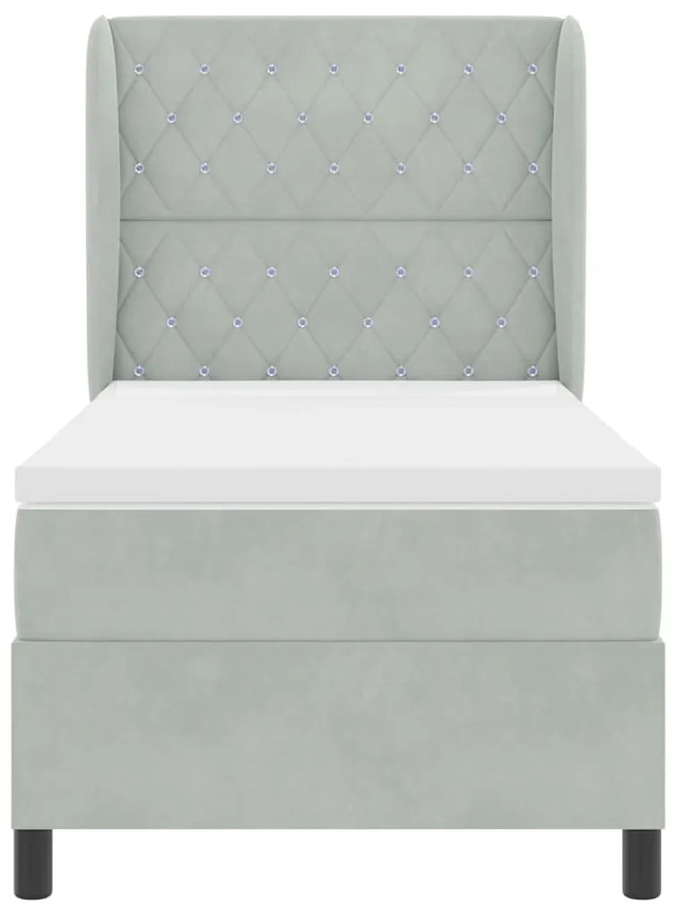 Cama Box Spring com Colchão - Cinza Claro - 90x200 cm - Veludo