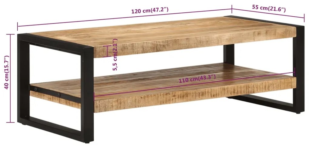 Mesa de centro 120x55x40 cm madeira de mangueira maciça