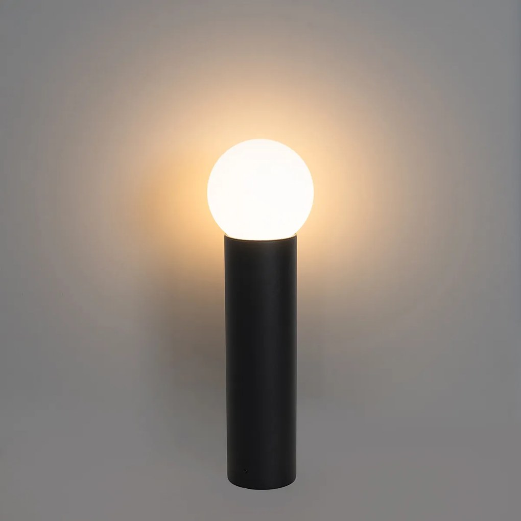 Candeeiro de pé exterior preto com vidro opalino 50 cm IP44 - Huma Moderno