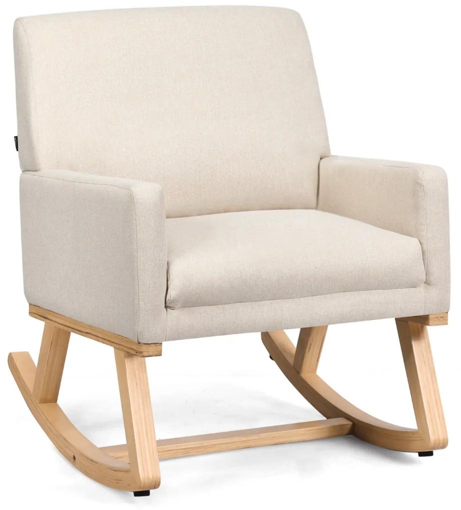 Cadeira de baloiço com base de madeira maciça estofada assento acolchoado para sala de estar e quarto 65 x 87 x 85 cm bege