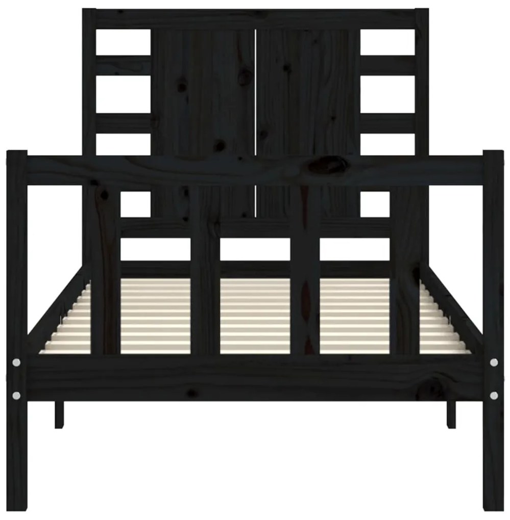 Estrutura de cama com cabeceira 100x200 cm madeira maciça preto