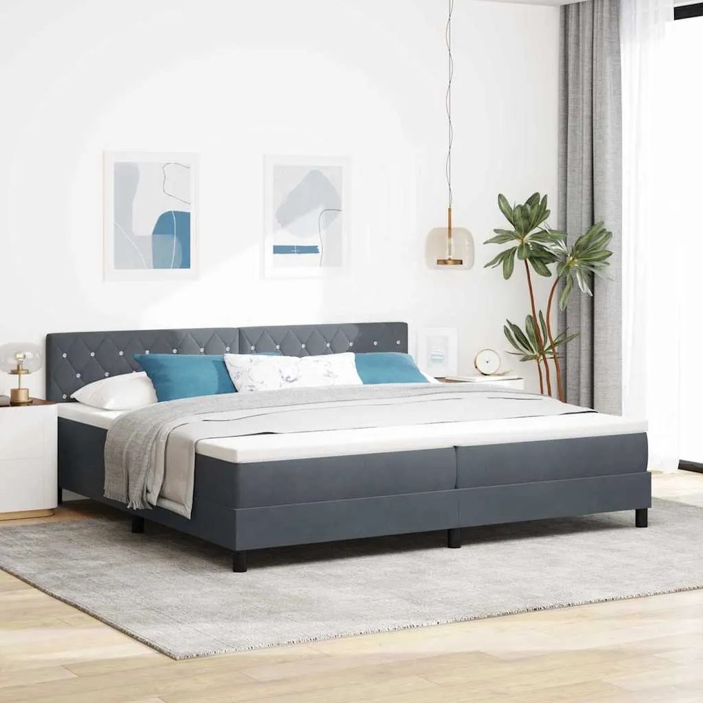 Cama Box com Colchão e LED vidaXL Cinza Escuro 200x200 cm Veludo