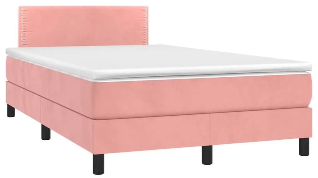 Cama box spring c/ colchão/LED 120x200 cm veludo rosa