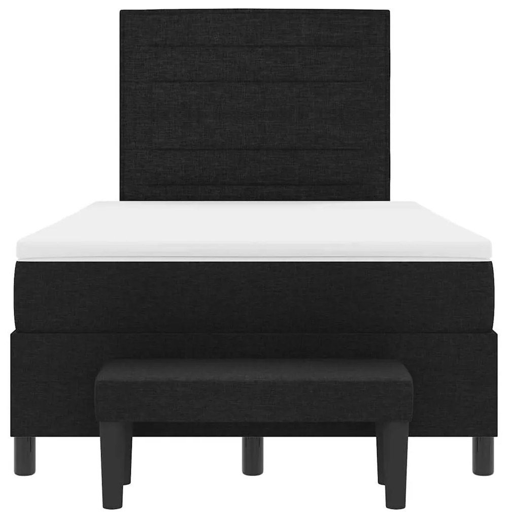 Cama com Box Spring com Colchão e Banco Preto 120x190 cm Tecido